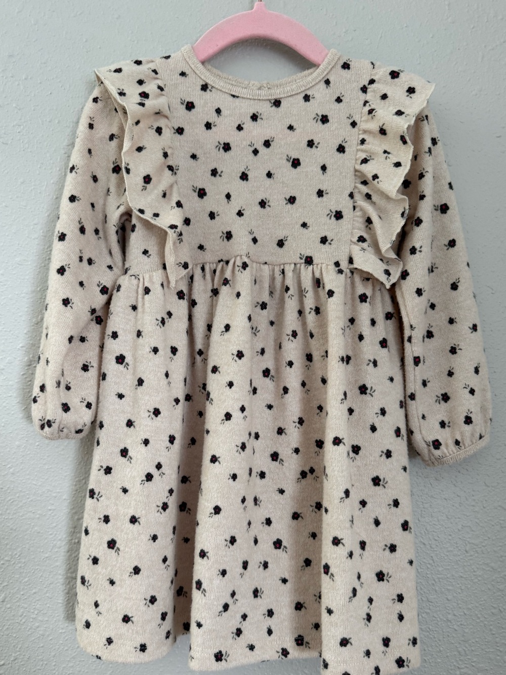 Zara Baby Girls Floral Knit Ruffle Dress Size 2Y Cream Long Sleeve